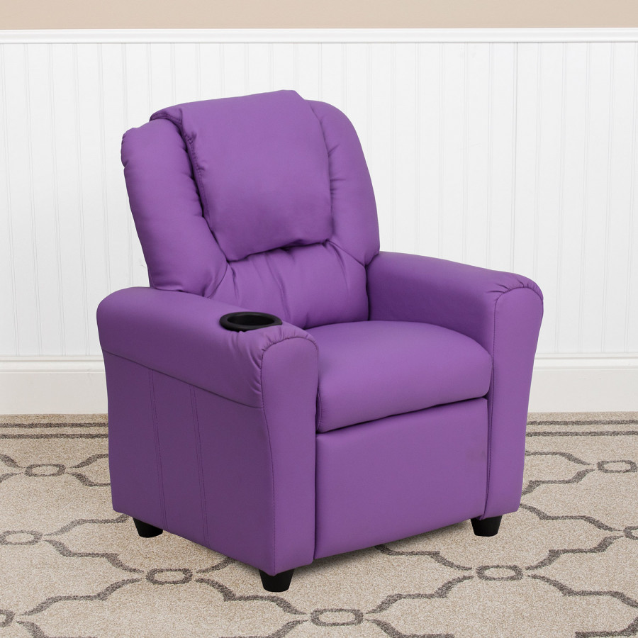 BLNK Vana Vinyl Contemporary Kids Recliner with Cup Holder and Headrest - Lavender