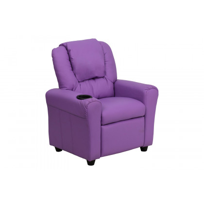 BLNK Vana Vinyl Contemporary Kids Recliner with Cup Holder and Headrest - Lavender