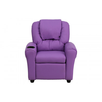 BLNK Vana Vinyl Contemporary Kids Recliner with Cup Holder and Headrest - Lavender