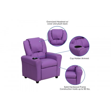 BLNK Vana Vinyl Contemporary Kids Recliner with Cup Holder and Headrest - Lavender