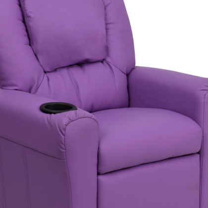 BLNK Vana Vinyl Contemporary Kids Recliner with Cup Holder and Headrest - Lavender