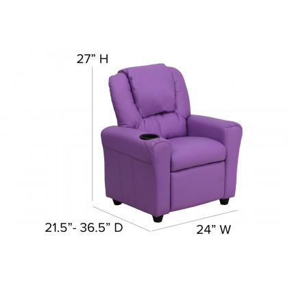 BLNK Vana Vinyl Contemporary Kids Recliner with Cup Holder and Headrest - Lavender