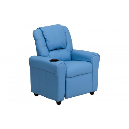 BLNK Vana Vinyl Contemporary Kids Recliner with Cup Holder and Headrest - Light Blue