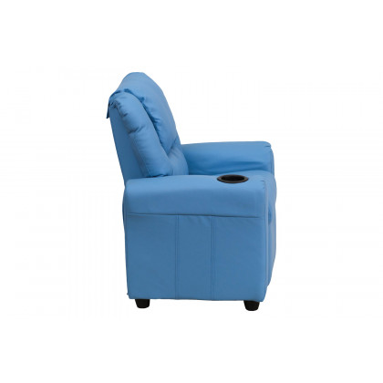 BLNK Vana Vinyl Contemporary Kids Recliner with Cup Holder and Headrest - Light Blue