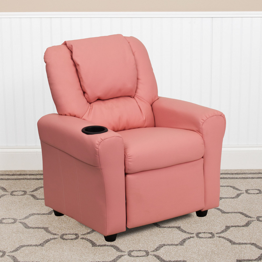 BLNK Vana Vinyl Contemporary Kids Recliner with Cup Holder and Headrest - Pink