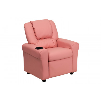 BLNK Vana Vinyl Contemporary Kids Recliner with Cup Holder and Headrest - Pink