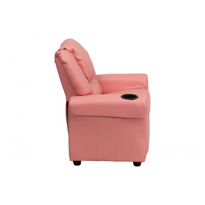 BLNK Vana Vinyl Contemporary Kids Recliner with Cup Holder and Headrest - Pink