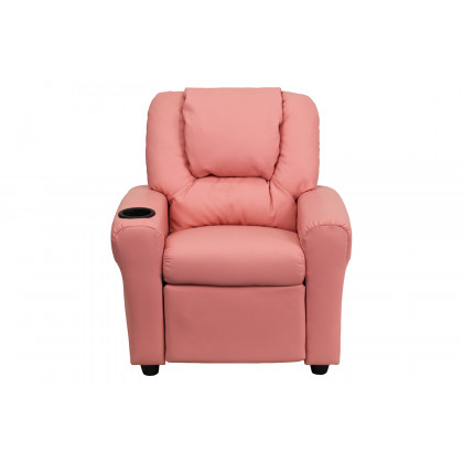 BLNK Vana Vinyl Contemporary Kids Recliner with Cup Holder and Headrest - Pink