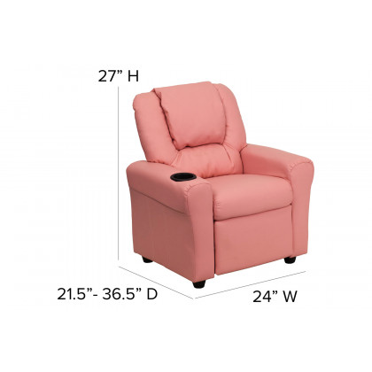 BLNK Vana Vinyl Contemporary Kids Recliner with Cup Holder and Headrest - Pink