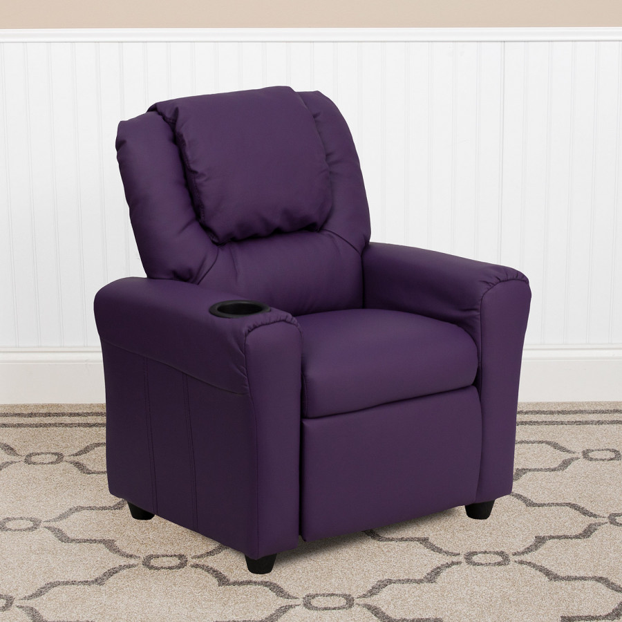 BLNK Vana Vinyl Contemporary Kids Recliner with Cup Holder and Headrest - Purple