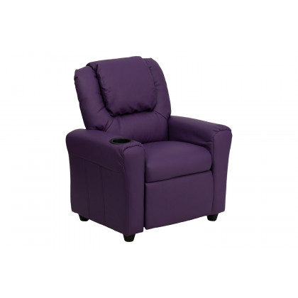 BLNK Vana Vinyl Contemporary Kids Recliner with Cup Holder and Headrest - Purple