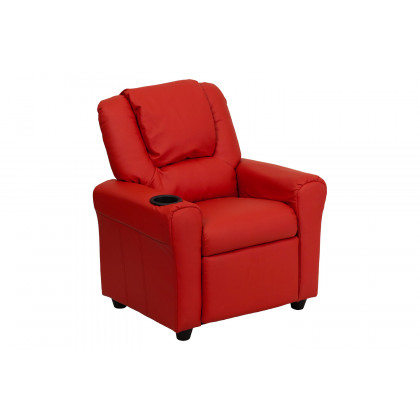BLNK Vana Vinyl Contemporary Kids Recliner with Cup Holder and Headrest - Red