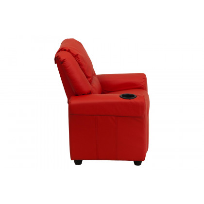 BLNK Vana Vinyl Contemporary Kids Recliner with Cup Holder and Headrest - Red