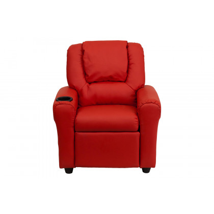 BLNK Vana Vinyl Contemporary Kids Recliner with Cup Holder and Headrest - Red