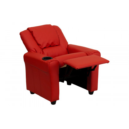 BLNK Vana Vinyl Contemporary Kids Recliner with Cup Holder and Headrest - Red