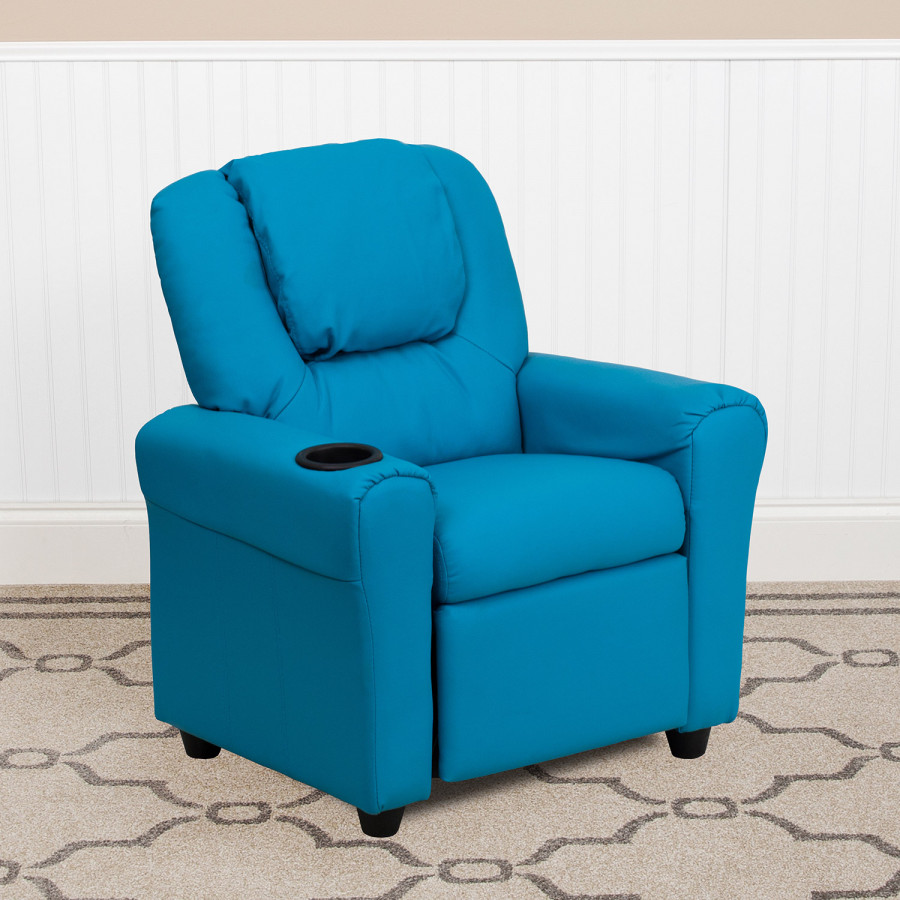 BLNK Vana Vinyl Contemporary Kids Recliner with Cup Holder and Headrest - Turquoise