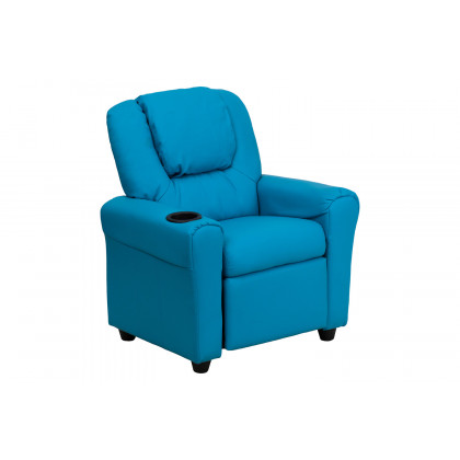 BLNK Vana Vinyl Contemporary Kids Recliner with Cup Holder and Headrest - Turquoise