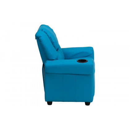 BLNK Vana Vinyl Contemporary Kids Recliner with Cup Holder and Headrest - Turquoise