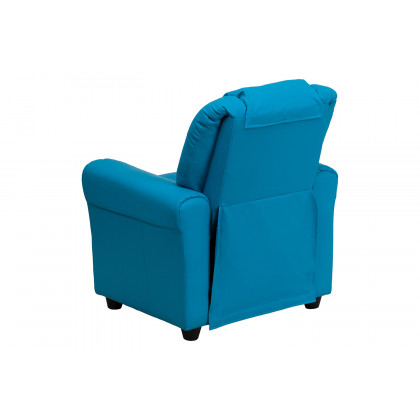 BLNK Vana Vinyl Contemporary Kids Recliner with Cup Holder and Headrest - Turquoise