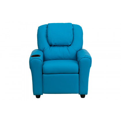 BLNK Vana Vinyl Contemporary Kids Recliner with Cup Holder and Headrest - Turquoise