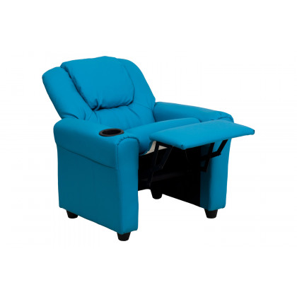 BLNK Vana Vinyl Contemporary Kids Recliner with Cup Holder and Headrest - Turquoise
