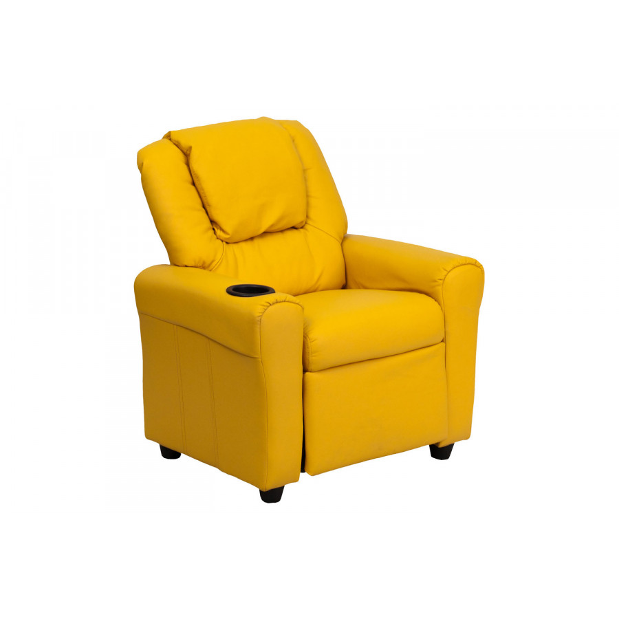 BLNK Vana Vinyl Contemporary Kids Recliner with Cup Holder and Headrest - Yellow