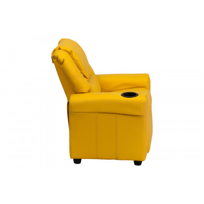 BLNK Vana Vinyl Contemporary Kids Recliner with Cup Holder and Headrest - Yellow