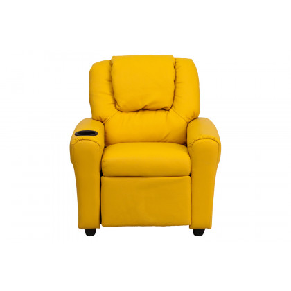 BLNK Vana Vinyl Contemporary Kids Recliner with Cup Holder and Headrest - Yellow