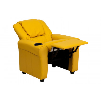 BLNK Vana Vinyl Contemporary Kids Recliner with Cup Holder and Headrest - Yellow