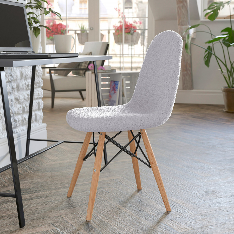 BLNK - Zula Shearling Faux Shearling Padded Armless Accent Chair with Beechwood Legs in Gray