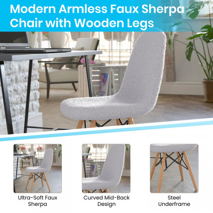 BLNK Zula Shearling Faux Shearling Padded Armless Accent Chair with Beechwood Legs in Gray - Gray