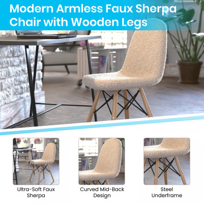 BLNK Zula Shearling Faux Shearling Padded Armless Accent Chair with Beechwood Legs in Gray - Off/White
