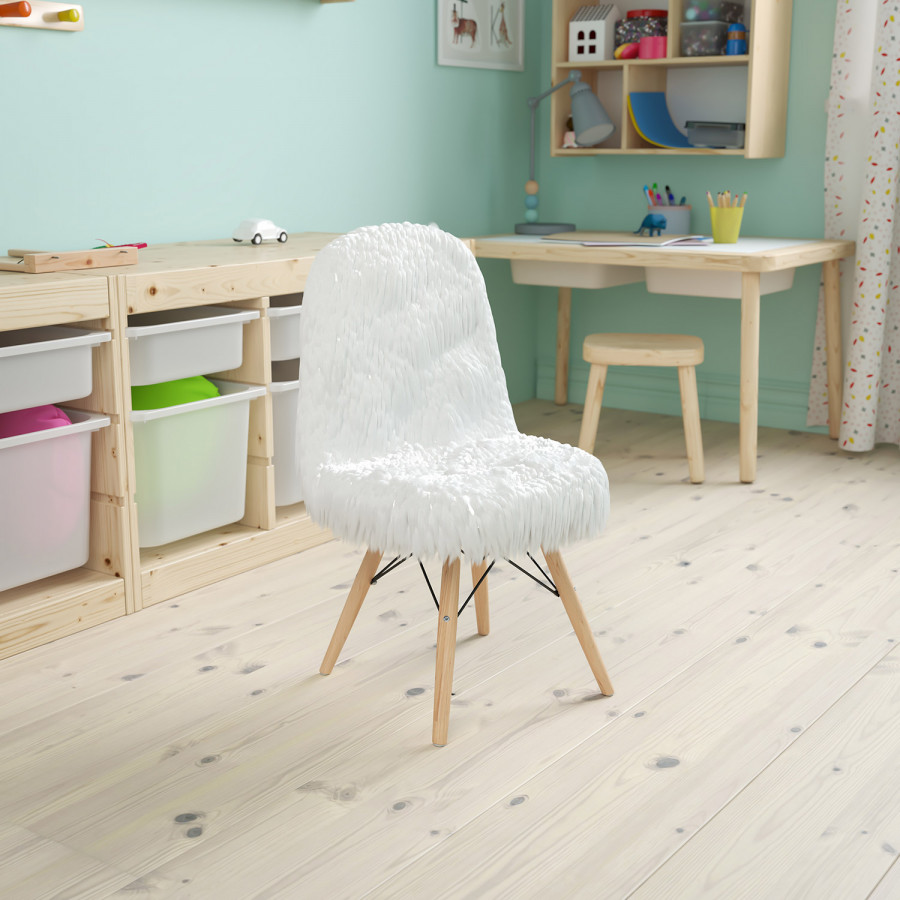 BLNK Cody Shaggy Faux Fur Accent Chair - White