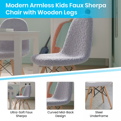 BLNK Zula Shearling Faux Shearling Accent Chair with Beechwood Legs - Gray
