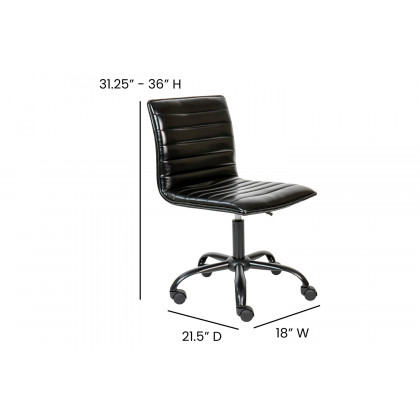 BLNK Alan Low-Back Designer Armless Ribbed Swivel Task Office Chair with Black Frame and Base - Black