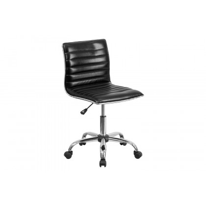 BLNK Alan Low-Back Designer Armless Ribbed Swivel Task Office Chair with Chrome Frame and Base - Black