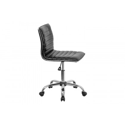 BLNK Alan Low-Back Designer Armless Ribbed Swivel Task Office Chair with Chrome Frame and Base - Black