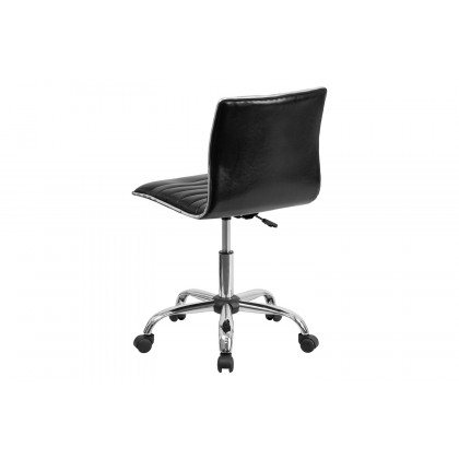 BLNK Alan Low-Back Designer Armless Ribbed Swivel Task Office Chair with Chrome Frame and Base - Black