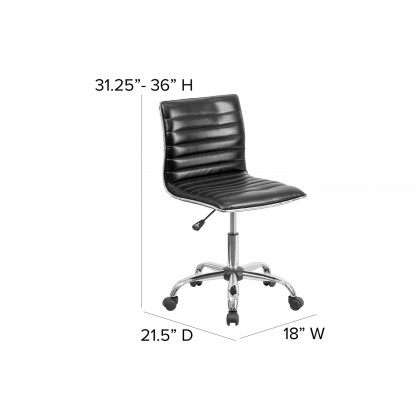 BLNK Alan Low-Back Designer Armless Ribbed Swivel Task Office Chair with Chrome Frame and Base - Black
