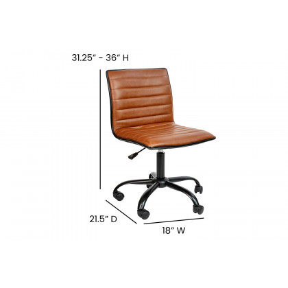 BLNK Alan Low-Back Designer Armless Ribbed Swivel Task Office Chair with Black Frame and Base - Brown