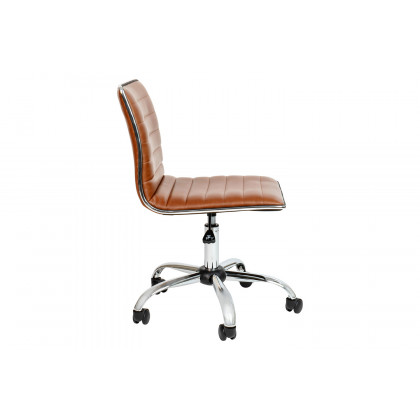 BLNK Alan Low-Back Designer Armless Ribbed Swivel Task Office Chair with Chrome Frame and Base - Brown