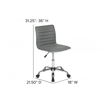 BLNK Alan Low-Back Designer Armless Ribbed Swivel Task Office Chair with Chrome Frame and Base - Light Gray