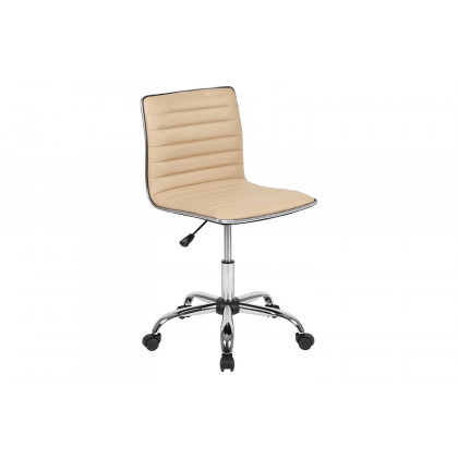BLNK Alan Low-Back Designer Armless Ribbed Swivel Task Office Chair with Chrome Frame and Base - Tan