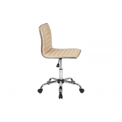 BLNK Alan Low-Back Designer Armless Ribbed Swivel Task Office Chair with Chrome Frame and Base - Tan