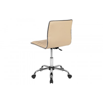 BLNK Alan Low-Back Designer Armless Ribbed Swivel Task Office Chair with Chrome Frame and Base - Tan