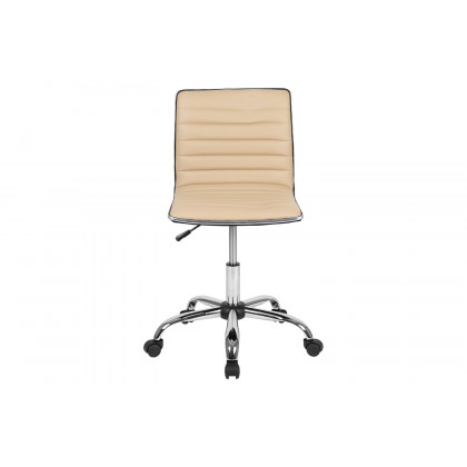 BLNK Alan Low-Back Designer Armless Ribbed Swivel Task Office Chair with Chrome Frame and Base - Tan