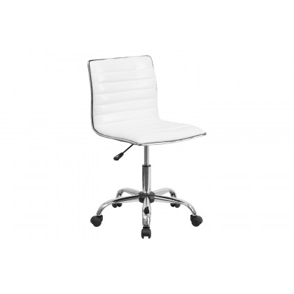 BLNK Alan Low-Back Designer Armless Ribbed Swivel Task Office Chair with Chrome Frame and Base - White