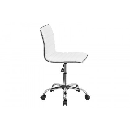 BLNK Alan Low-Back Designer Armless Ribbed Swivel Task Office Chair with Chrome Frame and Base - White