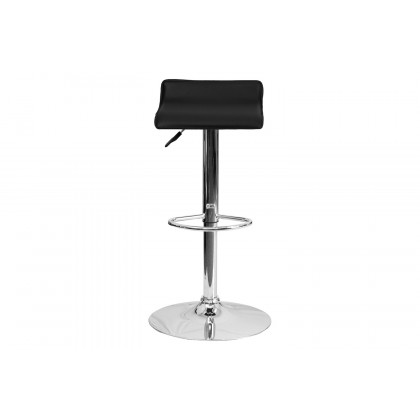 BLNK Dax Vinyl Adjustable Height Bar Stool with Solid Wave Seat and Chrome Base - Black