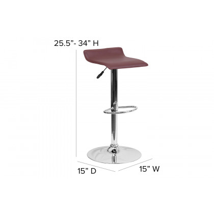 BLNK Dax Vinyl Adjustable Height Bar Stool with Solid Wave Seat and Chrome Base - Burgundy